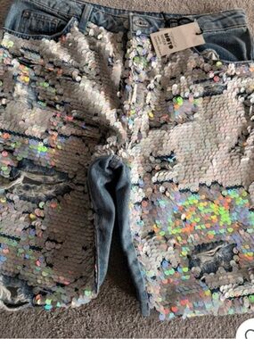Sequin-Embellished Denim short topshop
